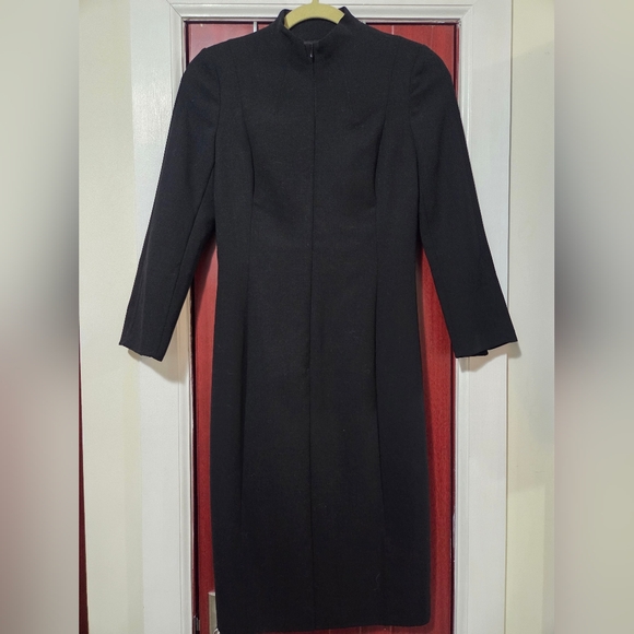 Acris Elegant Black Wool And Silk Long Sleeve Dress With A Zipper Sz 4 - Picture 2 of 6